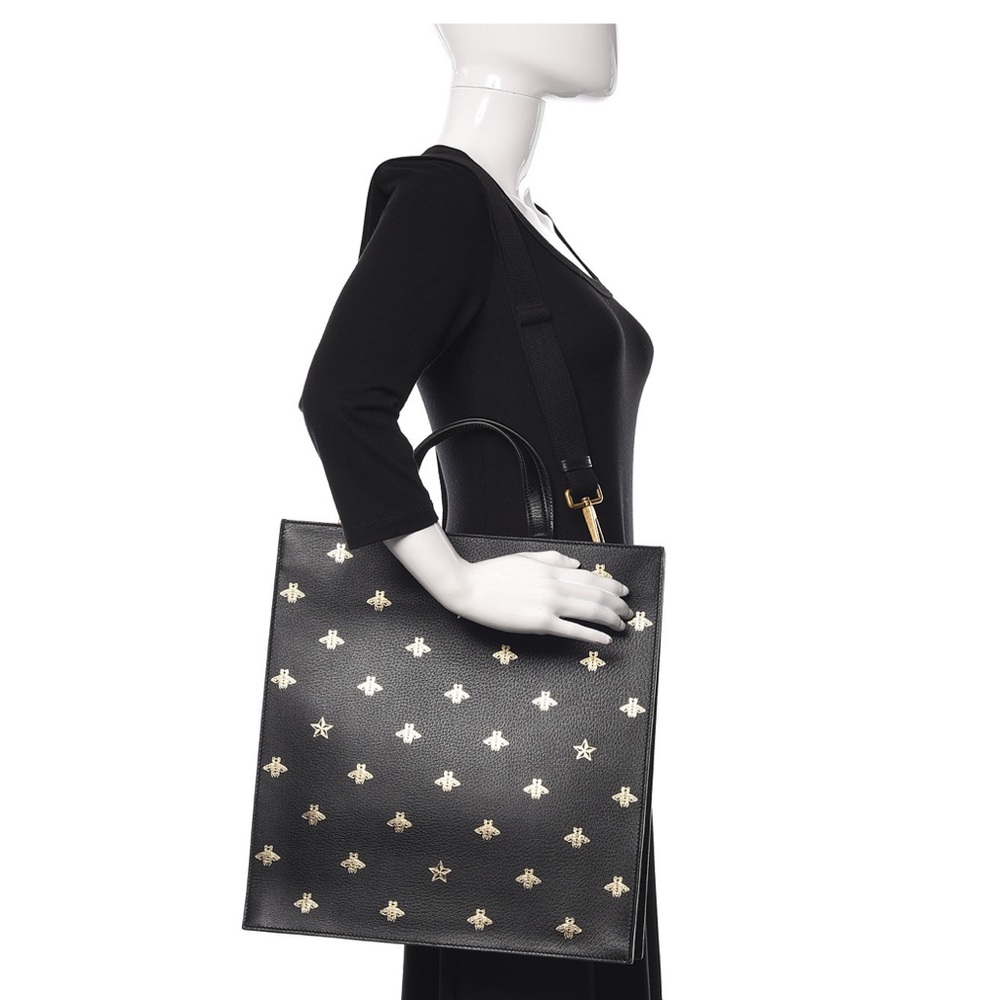🆕💯% Auth Gucci Leather Bag Black and Gold Leather Bag with Strap 🐝 - Picture 15 of 15